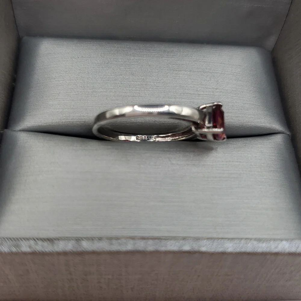 Genuine Red Trillion Ruby 925 Sterling Silver Solitaire Triangle Ring